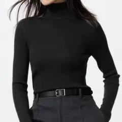 ユニクロ　メリノリブタートルネックセーター　ブラック　XXL