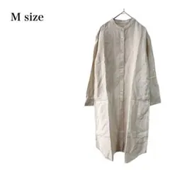 バンドカラーシャツワンピース/ロング丈/ナチュラル/M/ベージュ/ゆったり