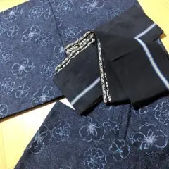 ウール単衣小紋　ブルー系cute flower❤️