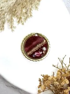 スマホリング　マグネットレッド　シェル　パール　ゴールド　ハンドメイド