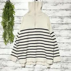 A1257　GRL　ボーダー　ハイネック　ニット　セーター　ハーフジップアップ