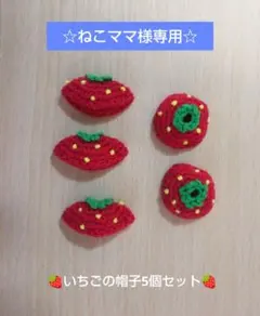 ☆ねこママ様専用☆インコのあみぐるみバッグチャーム用いちごの帽子5個セット