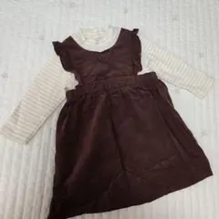 プティマイン　ワンピース　コーデュロイ　ボーダー