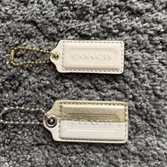 【極美品】⭐️COACH レザー バッグチャーム ベージュ+ゴールド/ホワイト
