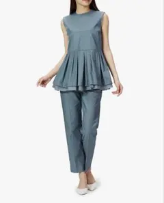 [ミラオーウェン] ペプラムブラウステーパードパンツSET UP