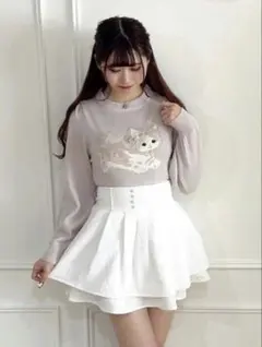 【新品未使用】evelyn ツイードダブルフレアSK ホワイト 白