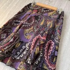 美品★スカート フレア ペイズリー柄 総柄 レトロ パープル マルチカラー