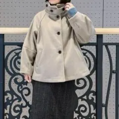 【美品】 ニットメルトン コクーンスリーブコート　グレージュ系