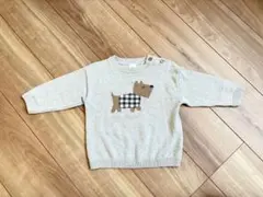 【美品】H&M グレー 犬 刺繍 ニット セーター 80㎝