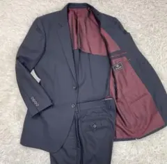 美品 メンズビギ セットアップ スーツ ダークネイピー ストライプ 背抜き