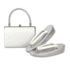 ☆新品未使用☆礼装用佐賀錦シルバー系草履バッグセット　フリーサイズ　N2