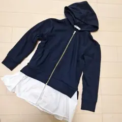 女の子 長袖パーカー 重ね着風 120cm ネイビー