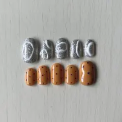 【現品】個性派ネイルチップニュアンスドットネイルレトロネイルショートオーバル