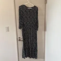ZARA ドット柄 ロングワンピース ブラック M
