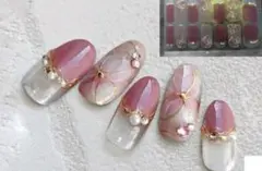 3Dジェルネイルシール  ピンク系フラワーデザイン フレンチ