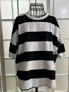 JaVaワイドボーダーbigシルエットTシャツ オーバーサイズ 綿100% 半袖のサムネイル