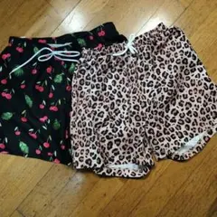 チェリー・ヒョウ柄 水着 ショートパンツ2点セット