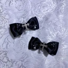 ハーフツイン 黒リボン ヘアクリップ