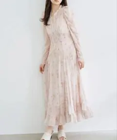 【掲載期間→今週まで】COCODEAL シフォンフラワープリントワンピース