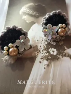 ハンドメイドピアス(両耳用) 黒ピアス　編み物　かぎ針編み 大きなピアス