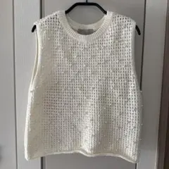 H&M ホワイト　ニットベスト パール　S 美品