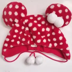 ファンキャップ　ディズニー ミニーちゃん 水玉　赤白ドット柄　もこもこ 帽子