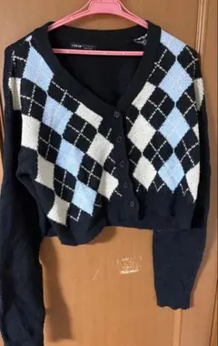 SHEIN アーガイル柄 カーディガン ブラック L