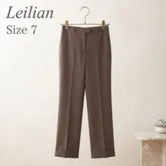 美品Leilianウール混ストレートパンツ上品ブラウン　センタープレスS相当秋冬