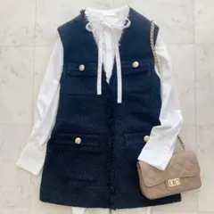 美品　アプワイザーリッシェ　ツイードジレ　ベスト　ブラック　金釦