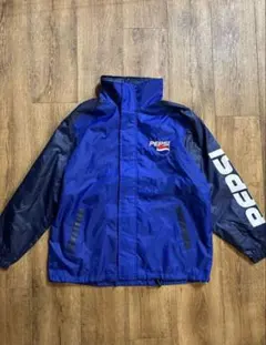 90’s PEPSI ナイロンジャケット ブルー　希少 縦ロゴ　フード付き