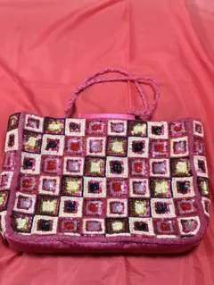 【ブランド不明】ビーズ装飾ピンクハンドバッグ