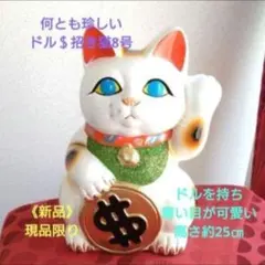 8/6迄限定値引✨人気運招き猫》ドル$招き猫 8号 青目　ドル持ち特別製作希少のサムネイル