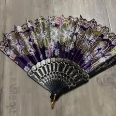 紫にゴールドの花柄が美しい‼️ゴージャスな扇子 アジアンな雰囲気