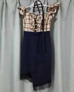 Jewels フリル付きチェック柄タイトドレス M