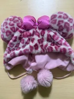 ミニーマウス風ヒョウ柄帽子