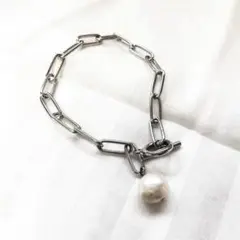 シルバーチェーンブレスレット 真珠付き
