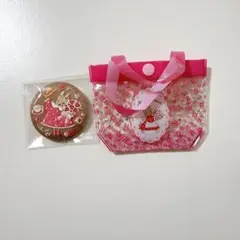 マロンクリーム プールバック風ミニポーチ2 刺繍缶バッジ セット