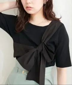 新品　natural coutureリボン付きニット ブラック　sizeFREEのサムネイル