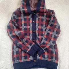 ニットパーカー　カーディガン　くるみボタン ネイビー　フードつきカーディガン