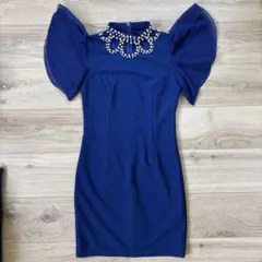 豪華ビジューシフォン袖つきタイトミニドレス