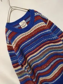 90.s ビンテージ古着　ウール100 アート　タテジマ　小さめ　ふるじょ