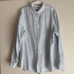 UNIQLO ユニクロ （XL）プレミアムリネンシャツ　ストライプ　レディース