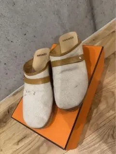 HERMES サンダル オレンジ ホワイト スプラッシュ模様 ※シミあり