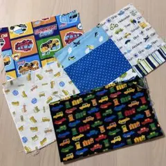 生地　車柄　男の子　はぎれ　ブルー　ハンドメイド　入園入学準備