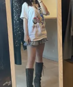 フリル付きスタッズローライズデニムミニスカート