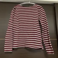 GU ジーユー　ボーダーカットソー　Mサイズ　ボルドー×グレー　秋冬