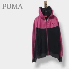 【PUMA プーマ】ジップパーカー M バイカラー フーディ スポーツ　刺繍ロゴ