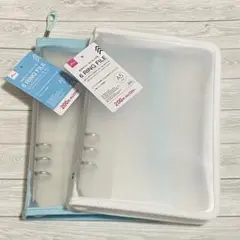 新品 6 リング ファイル ホワイト 白 水色 ダイソー シール帳