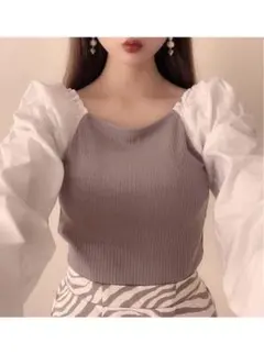 GRL 2Way異素材ギャザースリーブテレコリブトップス[rut515]