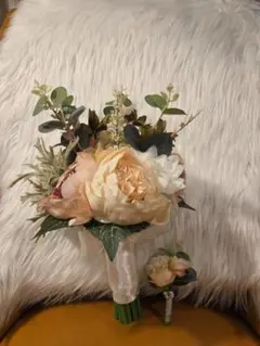 ウェディングブーケ ブートニアセット 造花